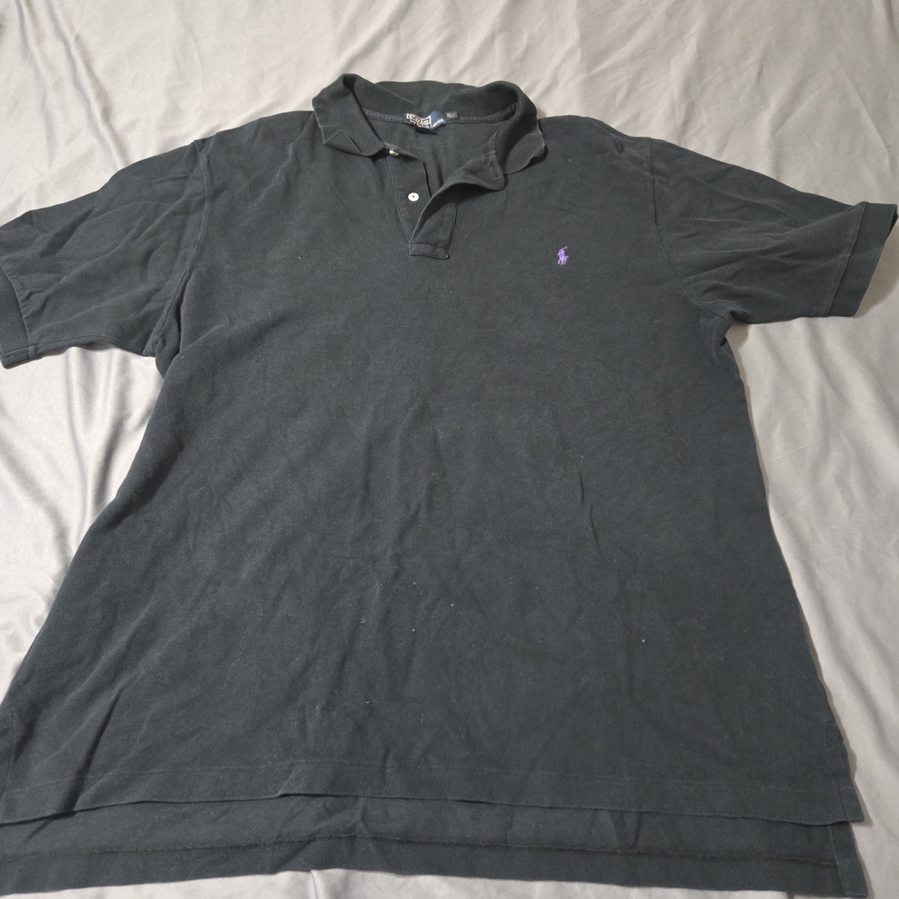 Polo Ralph Lauren Shirt Mens XLT Tall Black Short Sleeve Purple Logo Pony Preppy